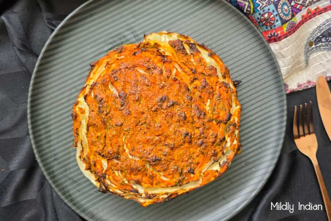 Grilled tandoori cabbage steaks.