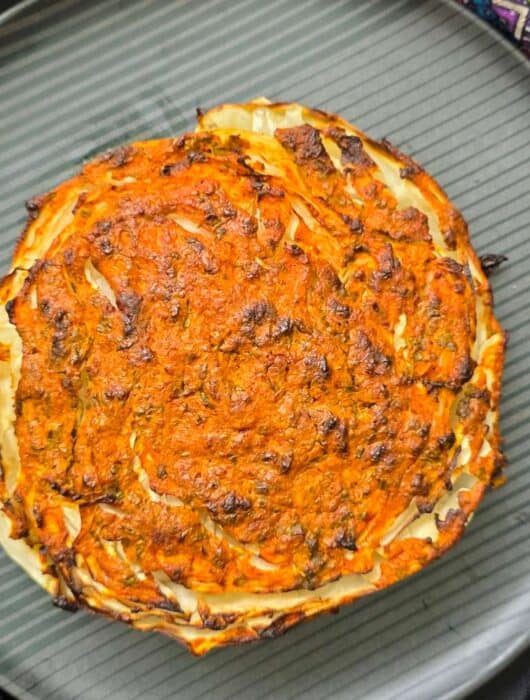 Grilled tandoori cabbage steaks.