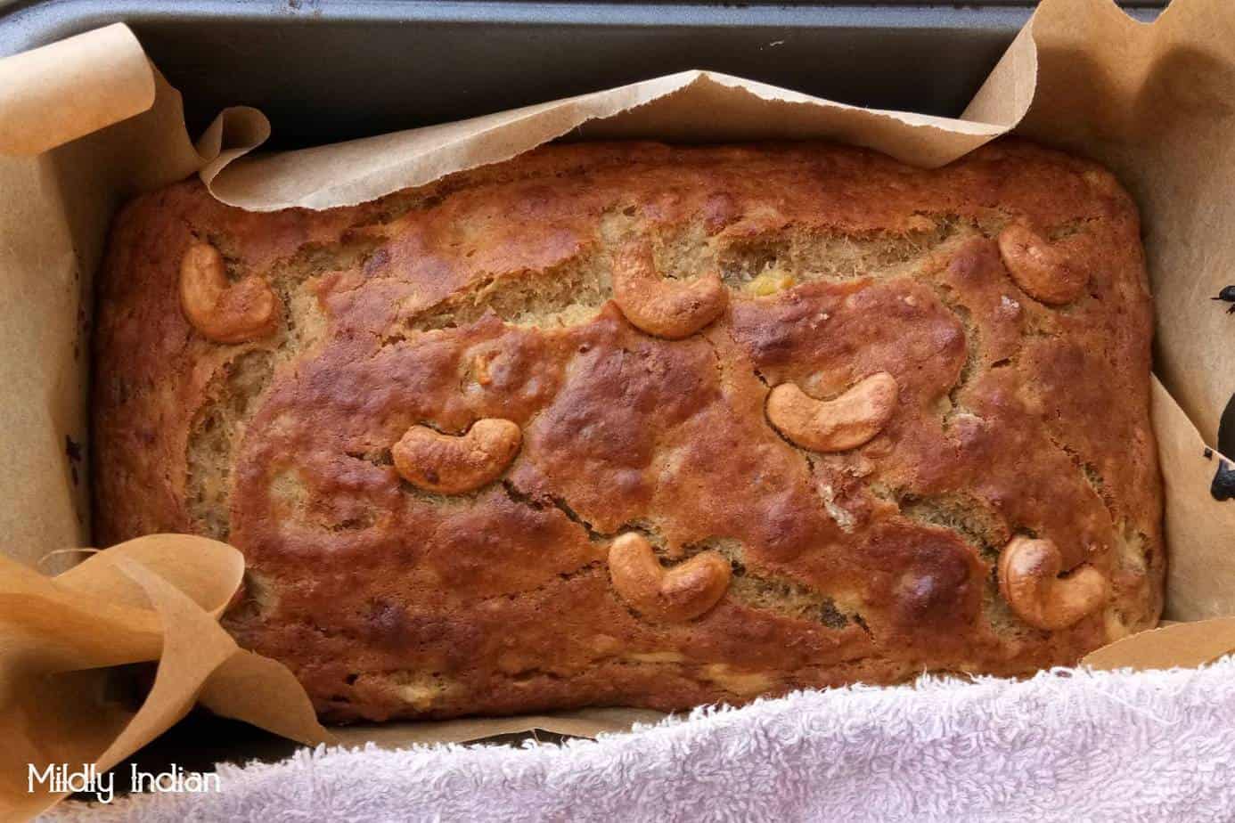 Eggless banana bread with wholewheat mildly indian