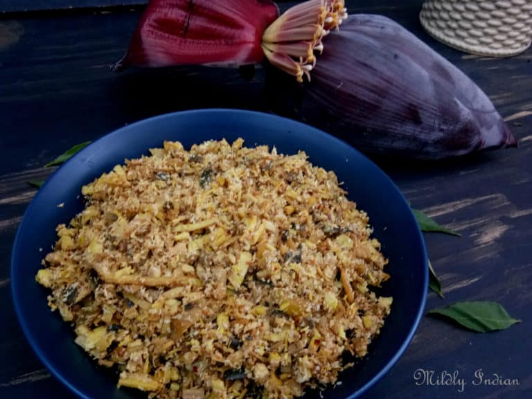 Banana blossom in coconut masala Kerala Sadhya recipe Mildly Indian