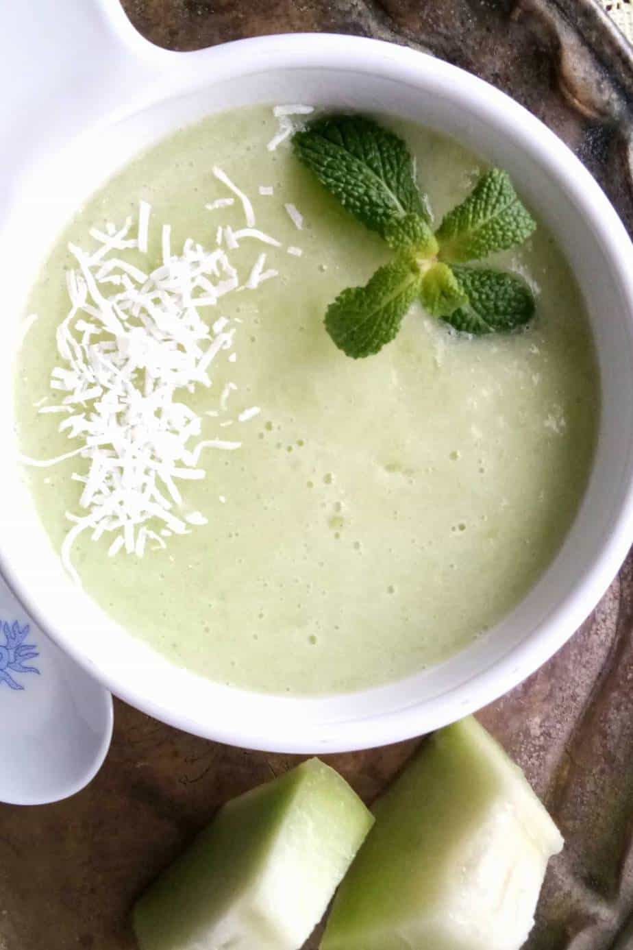 Chilled honeydew melon soup Mildly Indian