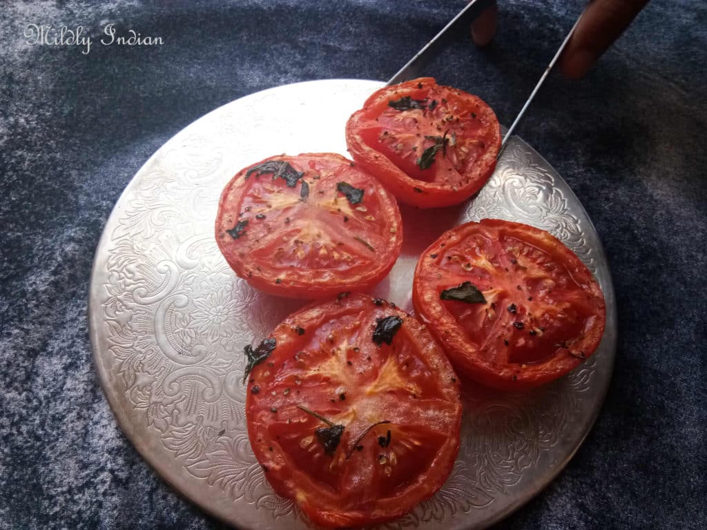 Roasted Tomatoes With Garlic Basil Dressing Mildly Indian