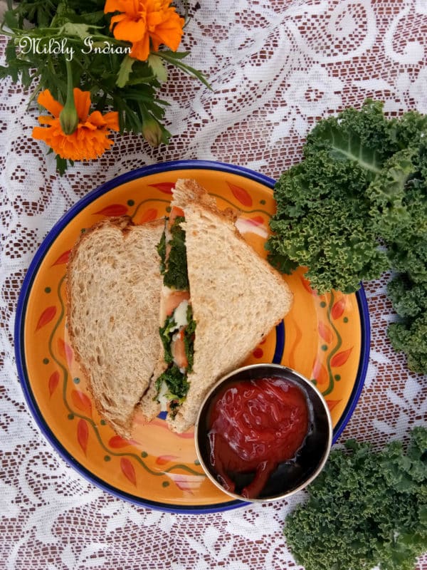 Mediterranean steamed kale sandwich Mildly Indian