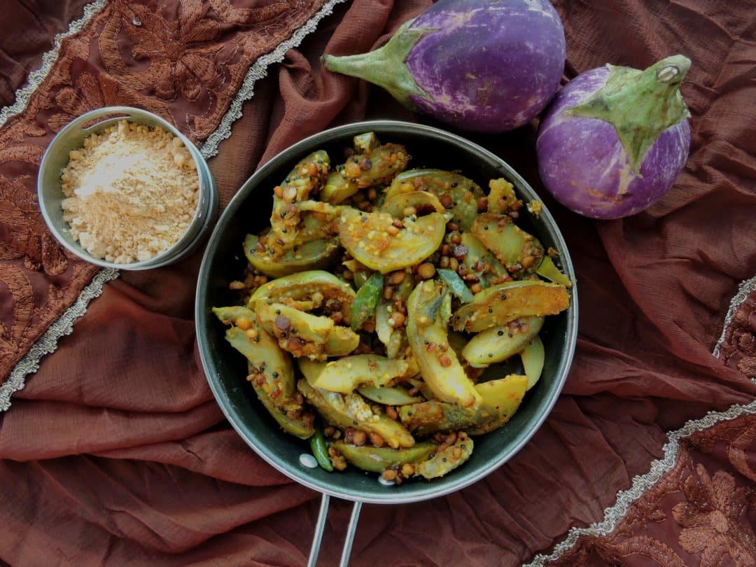 Brinjal curry is made with green best sale colour brinjal is a