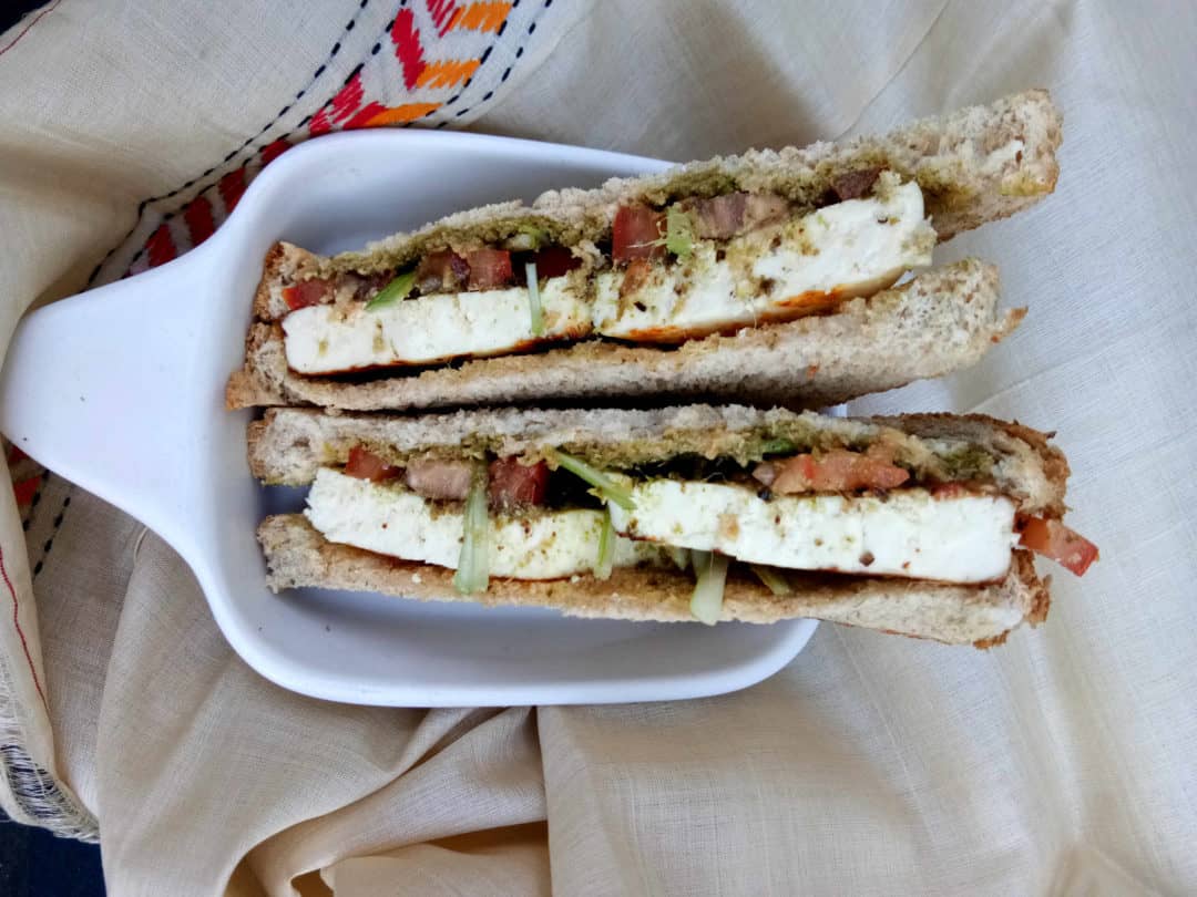 Grilled Paneer Pesto sandwiches Mildly Indian