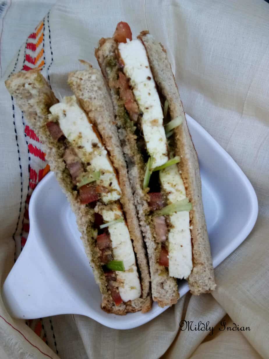 Grilled Paneer Pesto sandwiches Mildly Indian