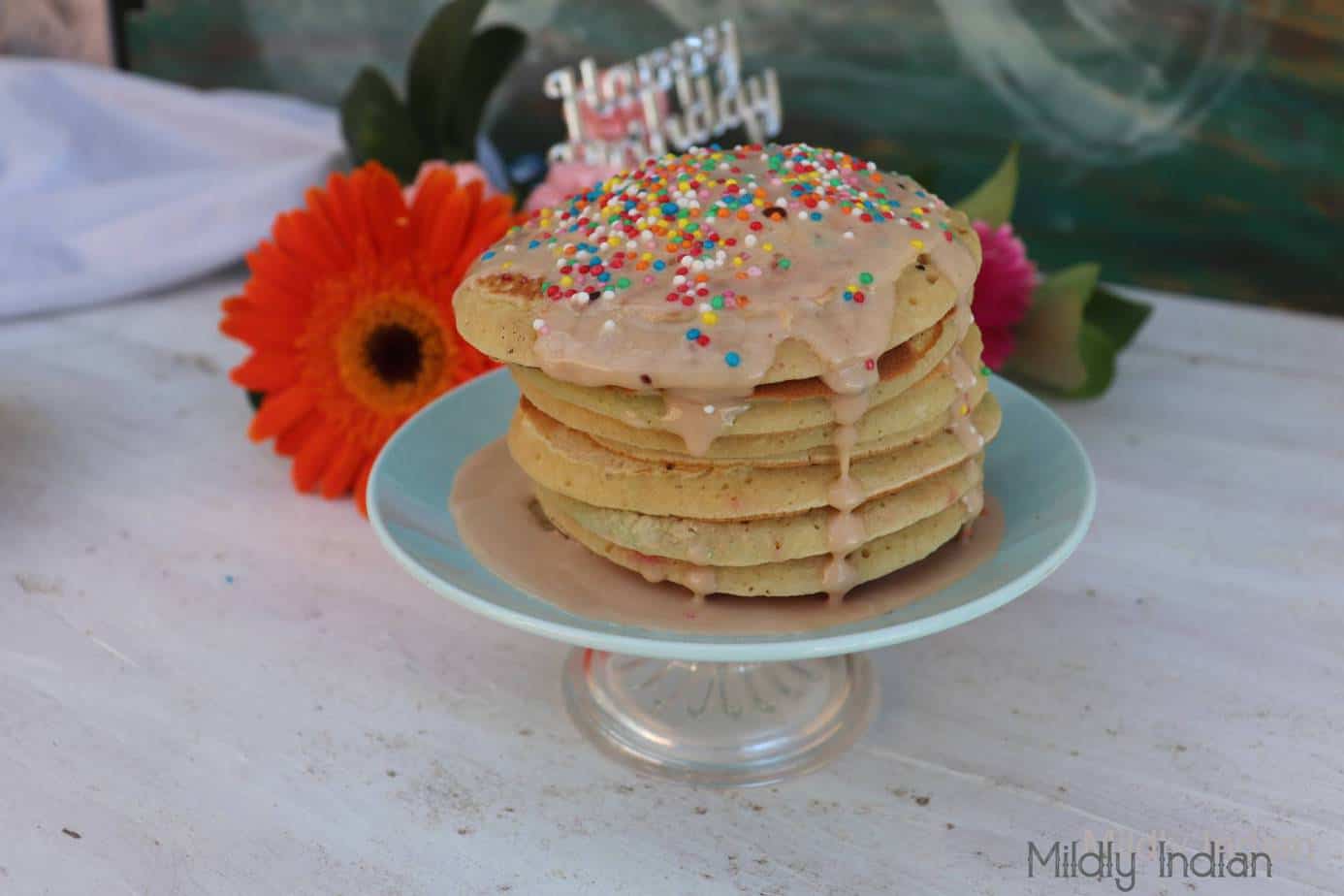 birthday confetti pancake with icecream glaze