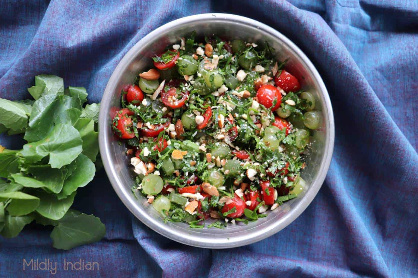 Grapes and brahmi salad with lemon mint dressing | Mildly Indian