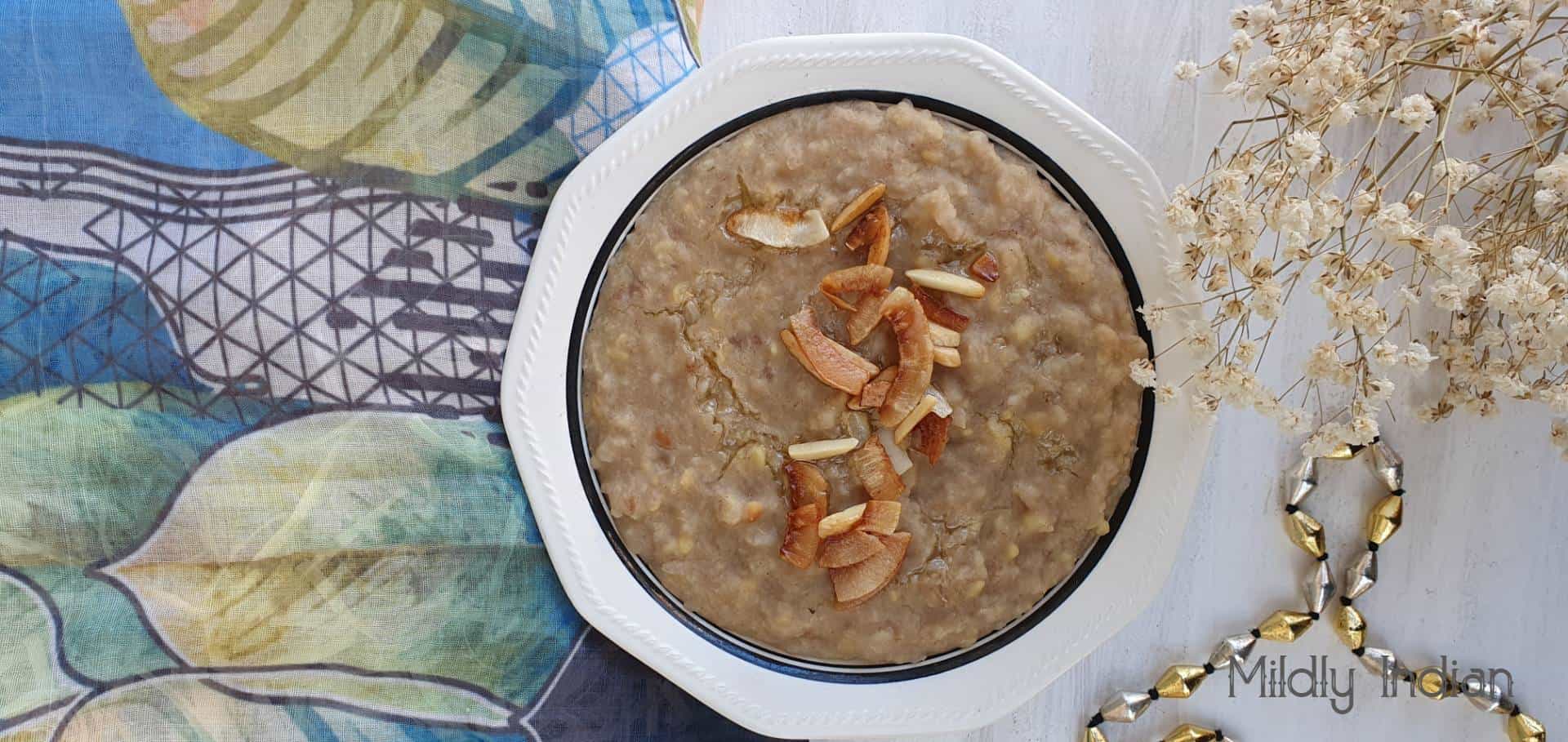 sugarcane porridge with riceflakes and moongdal