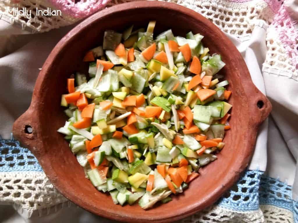 salad with mango ginger, white turmeric and raw mangoes