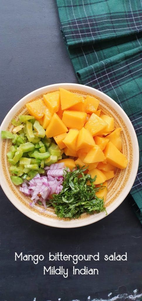 salad with bittergord and mangoes.