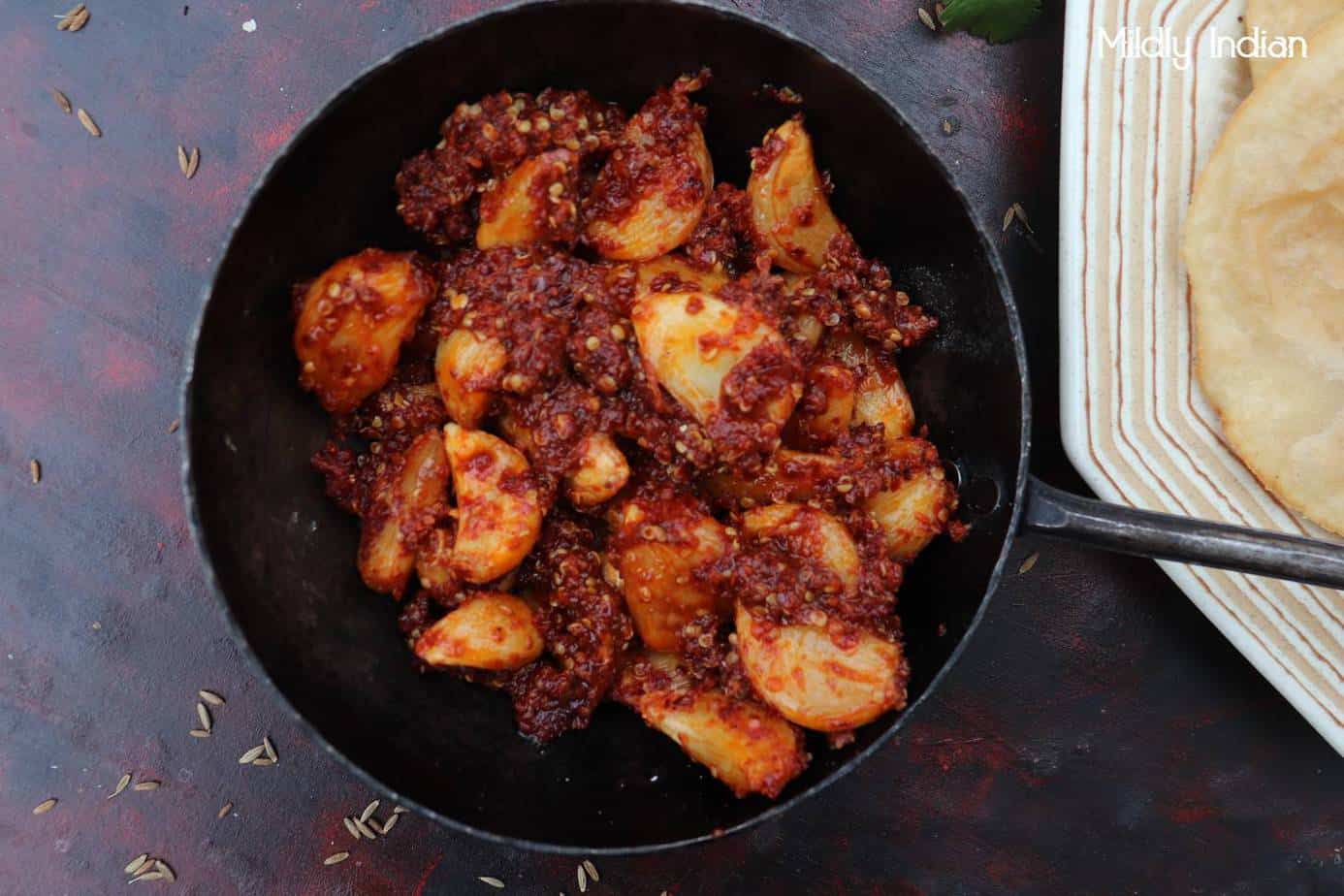 Instant Garlic pickle with achar masala
