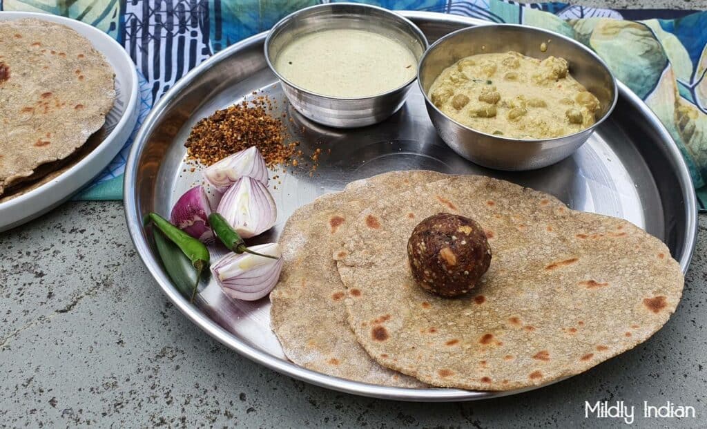 roti thali with bajra bakri