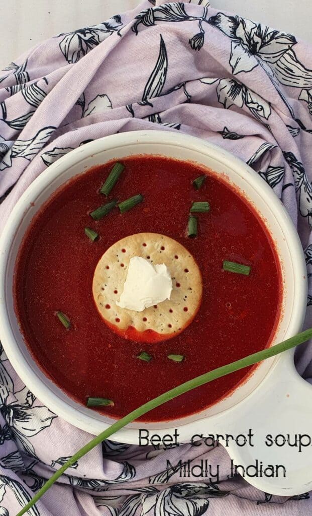 blended soup with beetroot and carrot