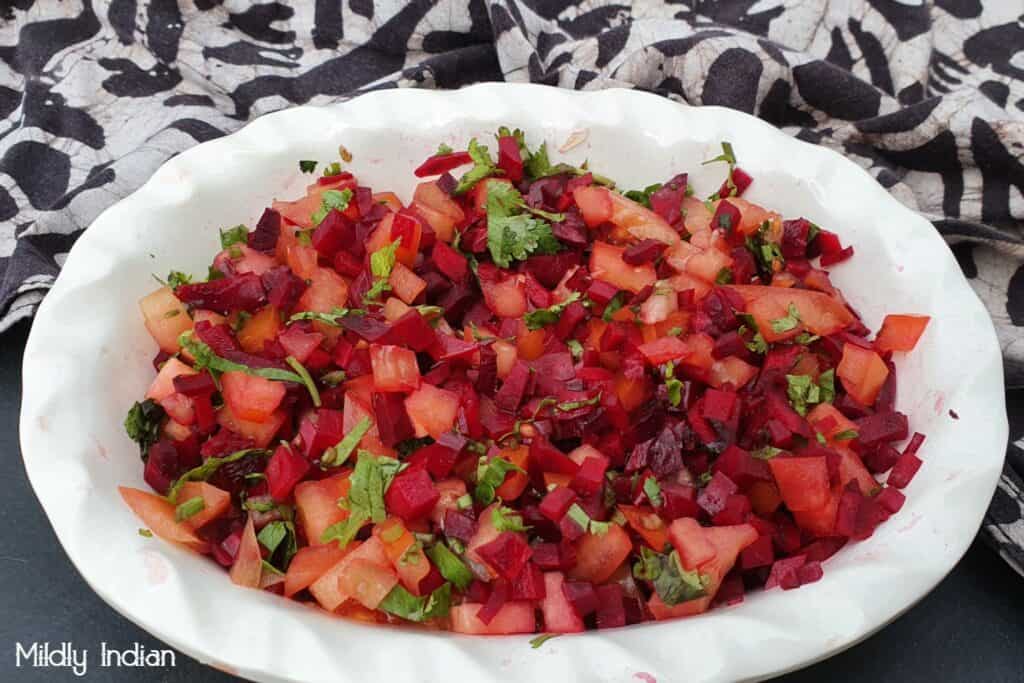 chervil salad dressing with beetroot tomato salad