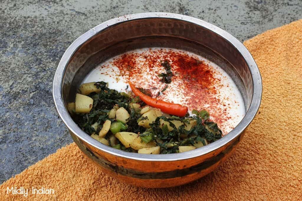 raita salad with pumpkin leaf