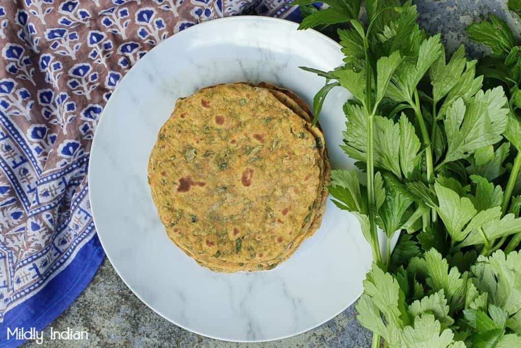 celery paratha with lentils