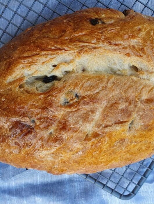 YEast bread loaf with blackcurrants