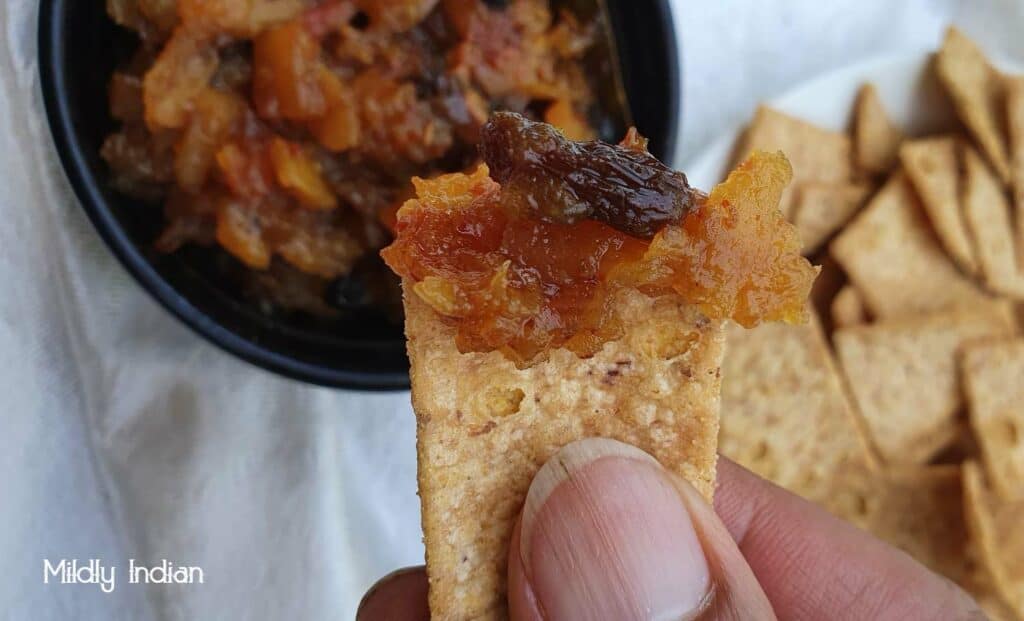 Quince chutney with chips.