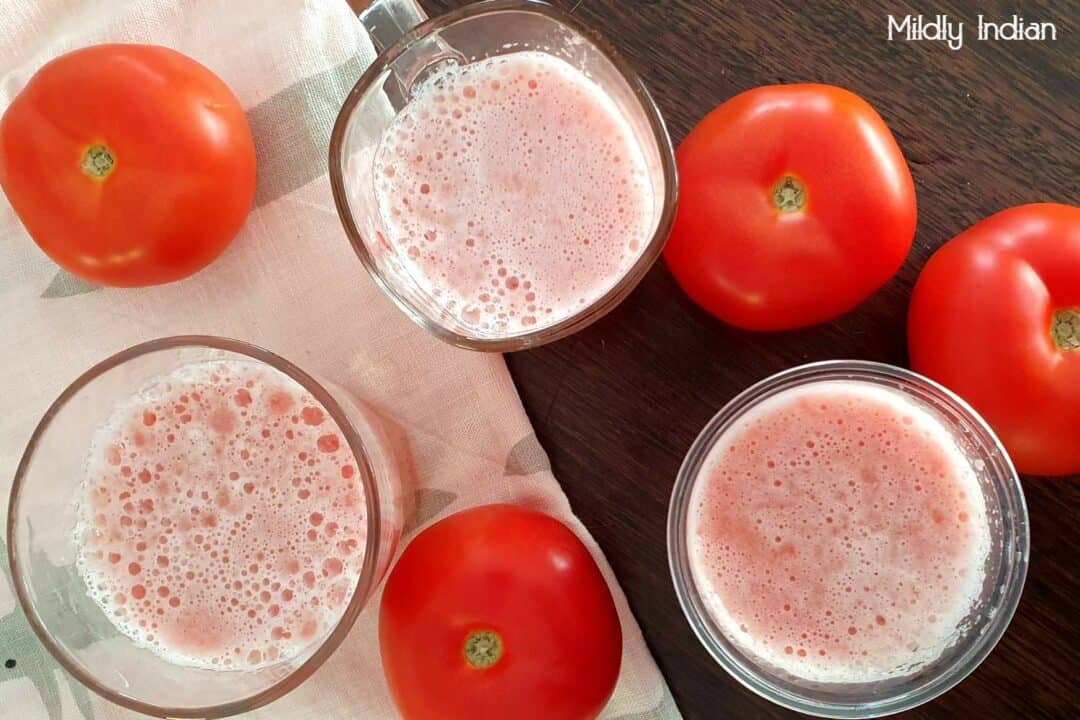 Fresh tomato juice no added sugar Mildly Indian